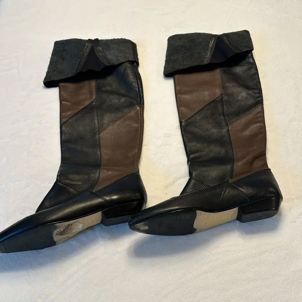 Genuine Leather Over The Knee Women’s Black And Brown Boots Size 8 Handmade
